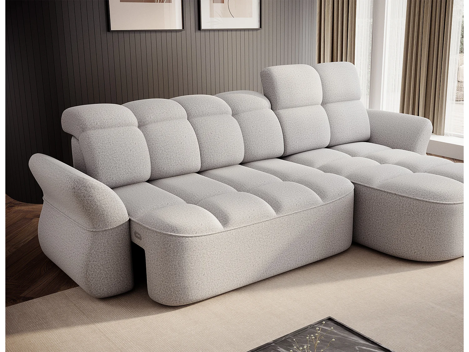 Canapé d’angle tissu CENTURY – Convertible et coffre-Gris perle-angle droit