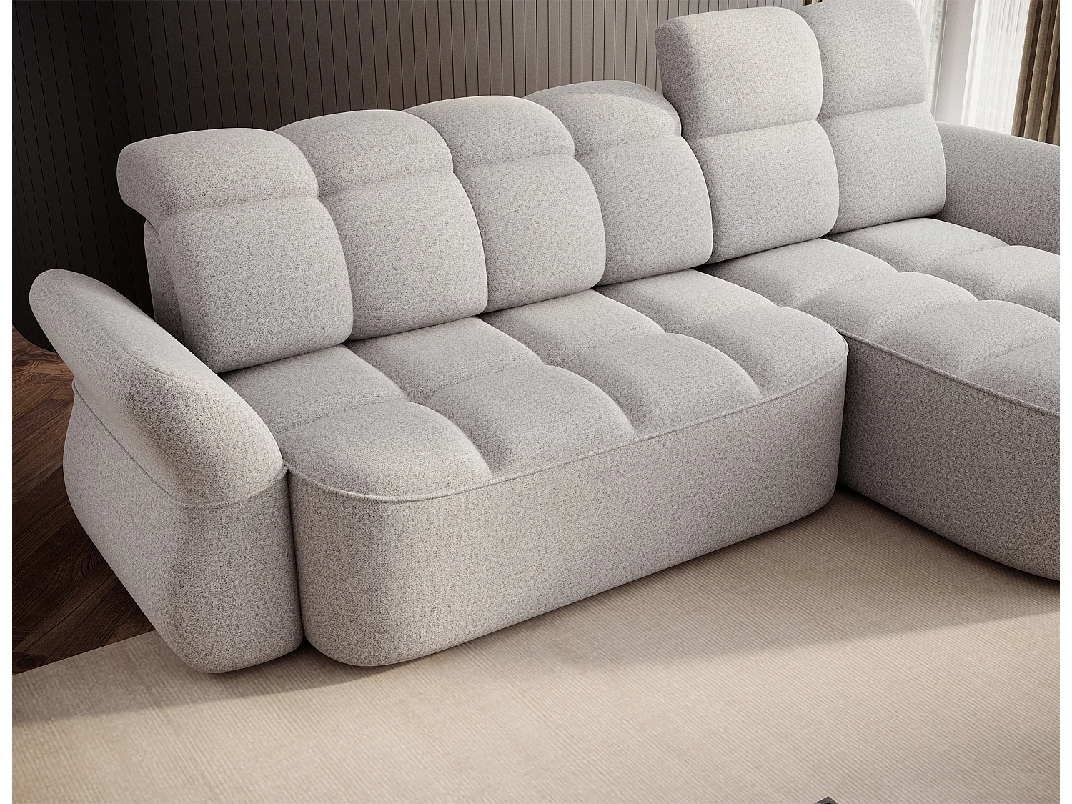 Canapé d’angle tissu CENTURY – Convertible et coffre-Gris perle-angle droit