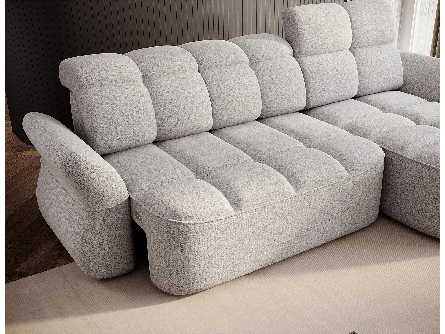 Canapé d’angle tissu CENTURY – Convertible et coffre-Gris perle-angle droit