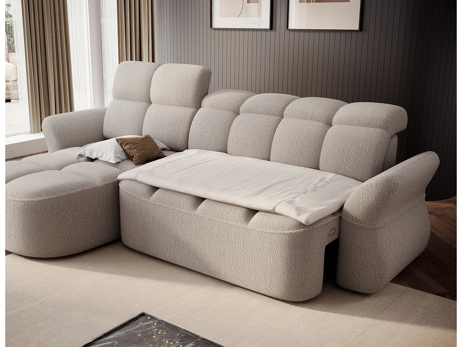 Canapé d’angle tissu CENTURY – Convertible et coffre-Beige-angle gauche