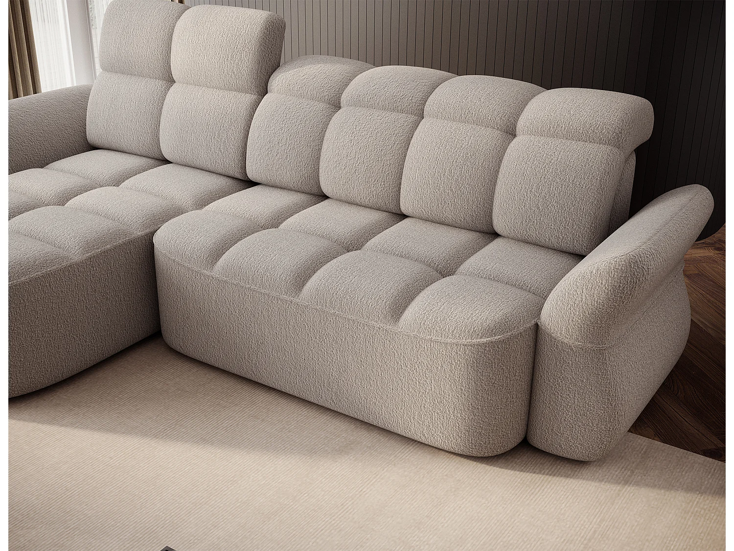 Canapé d’angle tissu CENTURY – Convertible et coffre-Beige-angle gauche