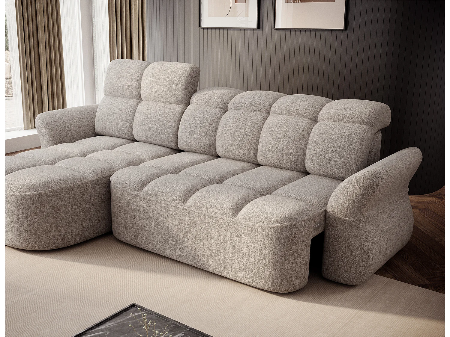 Canapé d’angle tissu CENTURY – Convertible et coffre-Beige-angle gauche