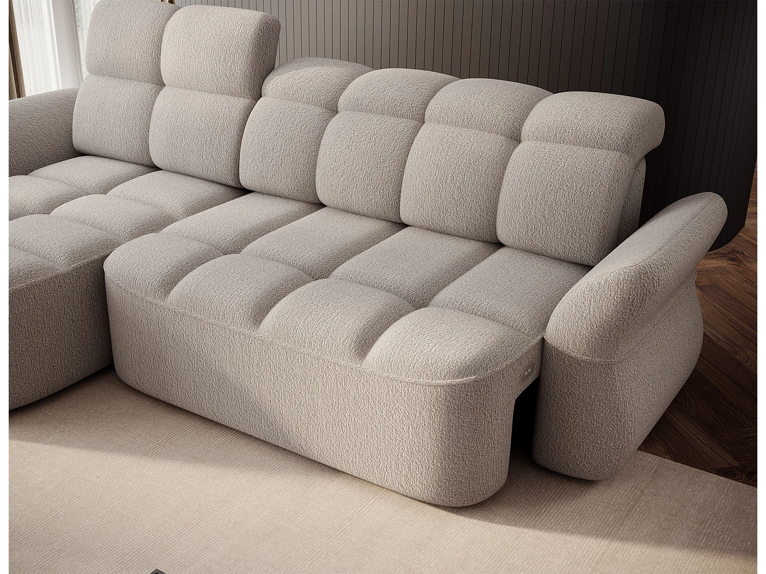 Canapé d’angle tissu CENTURY – Convertible et coffre-Beige-angle gauche