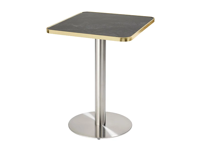 Table à manger 60 x 60 cm pied argent et revêtement noir/doré