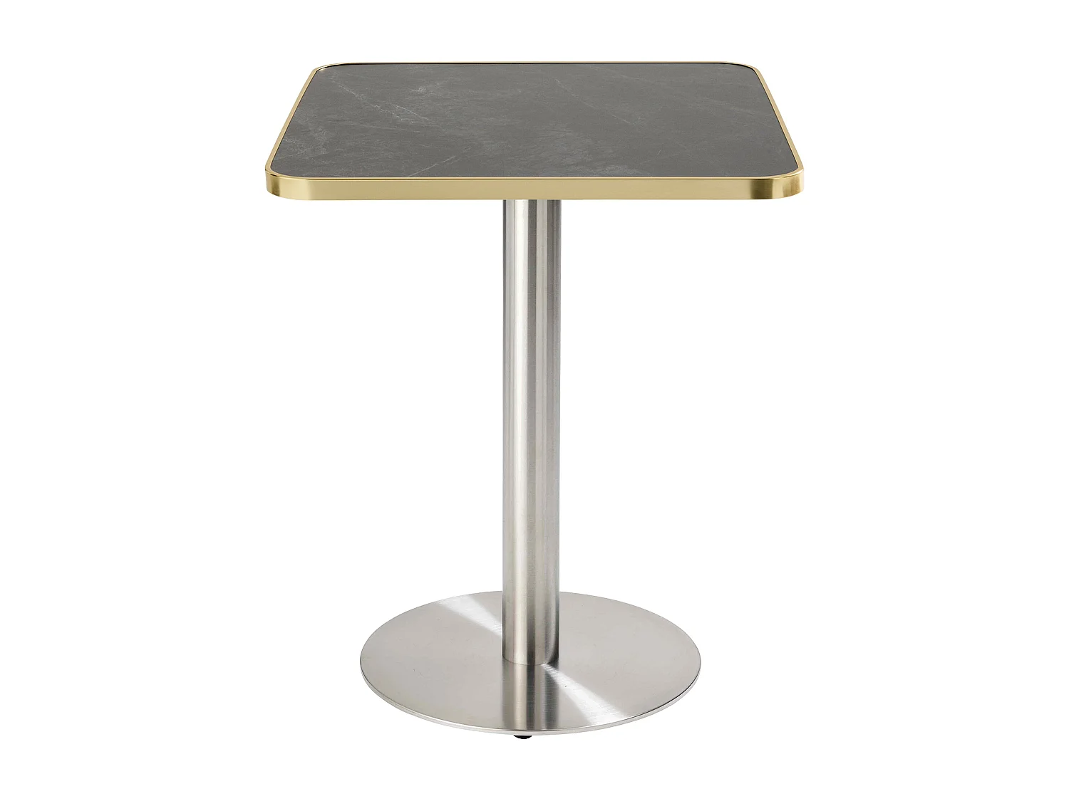 Table à manger 60 x 60 cm pied argent et revêtement noir/doré