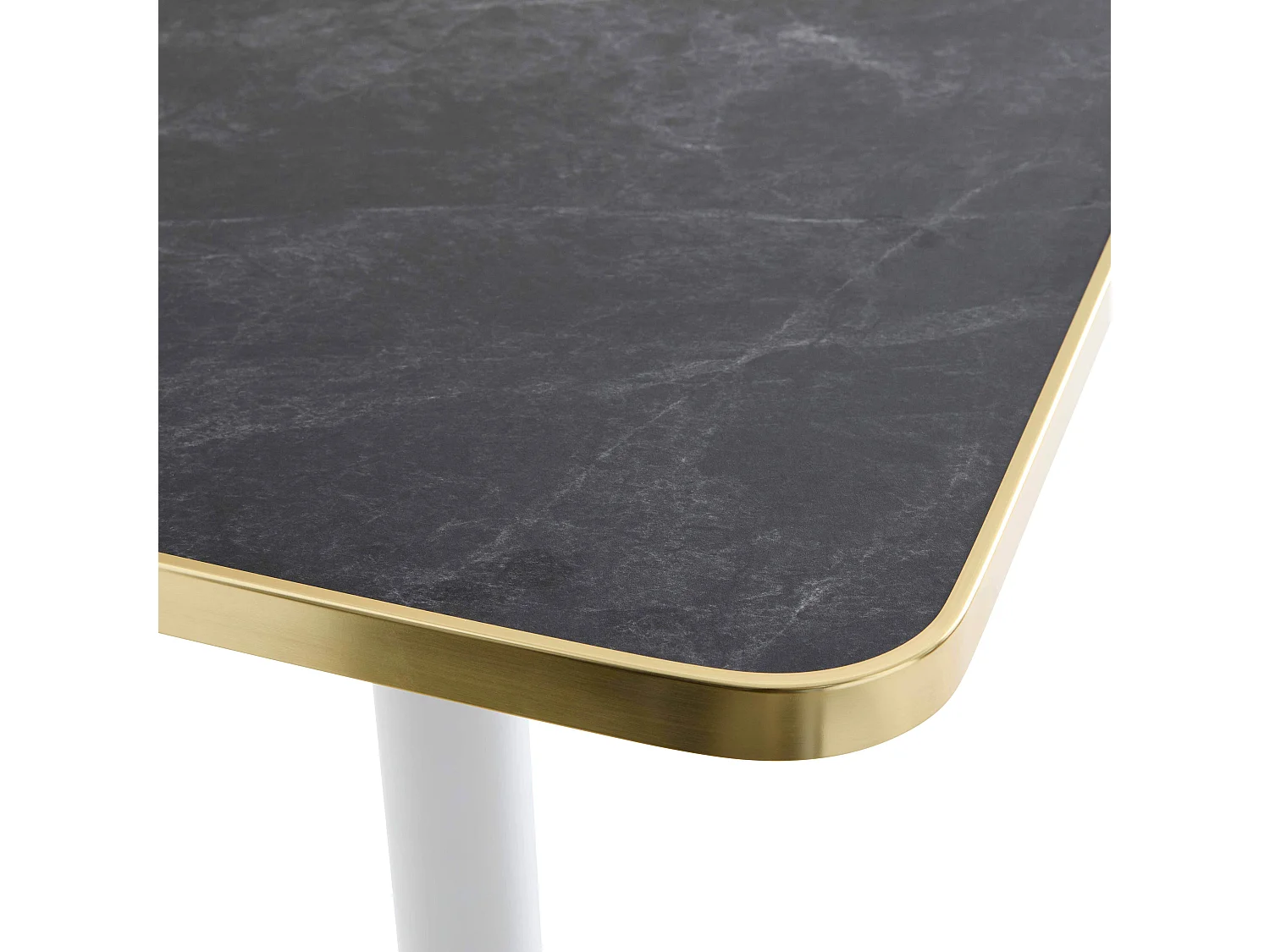 Table à manger 60 x 60 cm pied argent et revêtement noir/doré