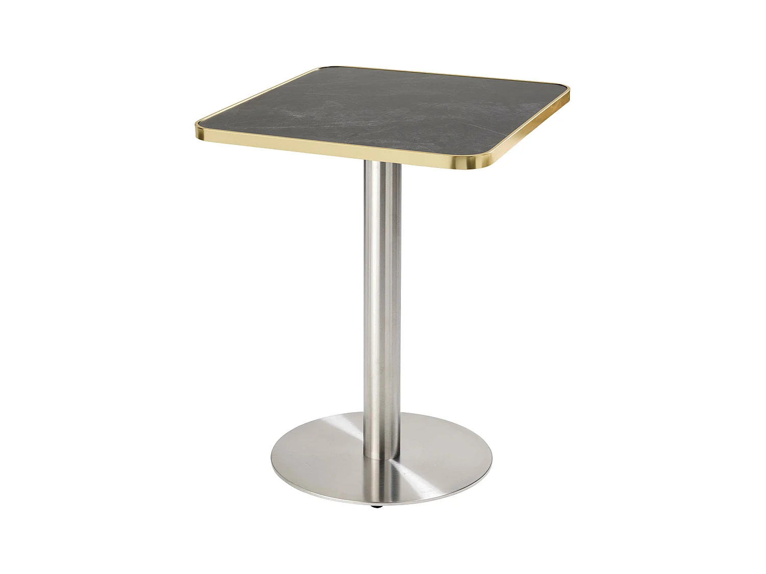 Table à manger 60 x 60 cm pied argent et revêtement noir/doré