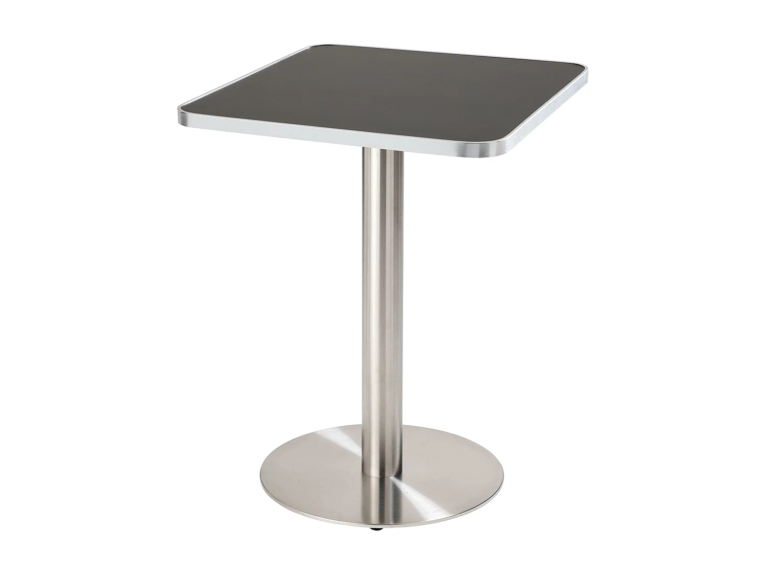 Table à manger 60 x 60 cm pied argent et revêtement noir/argent