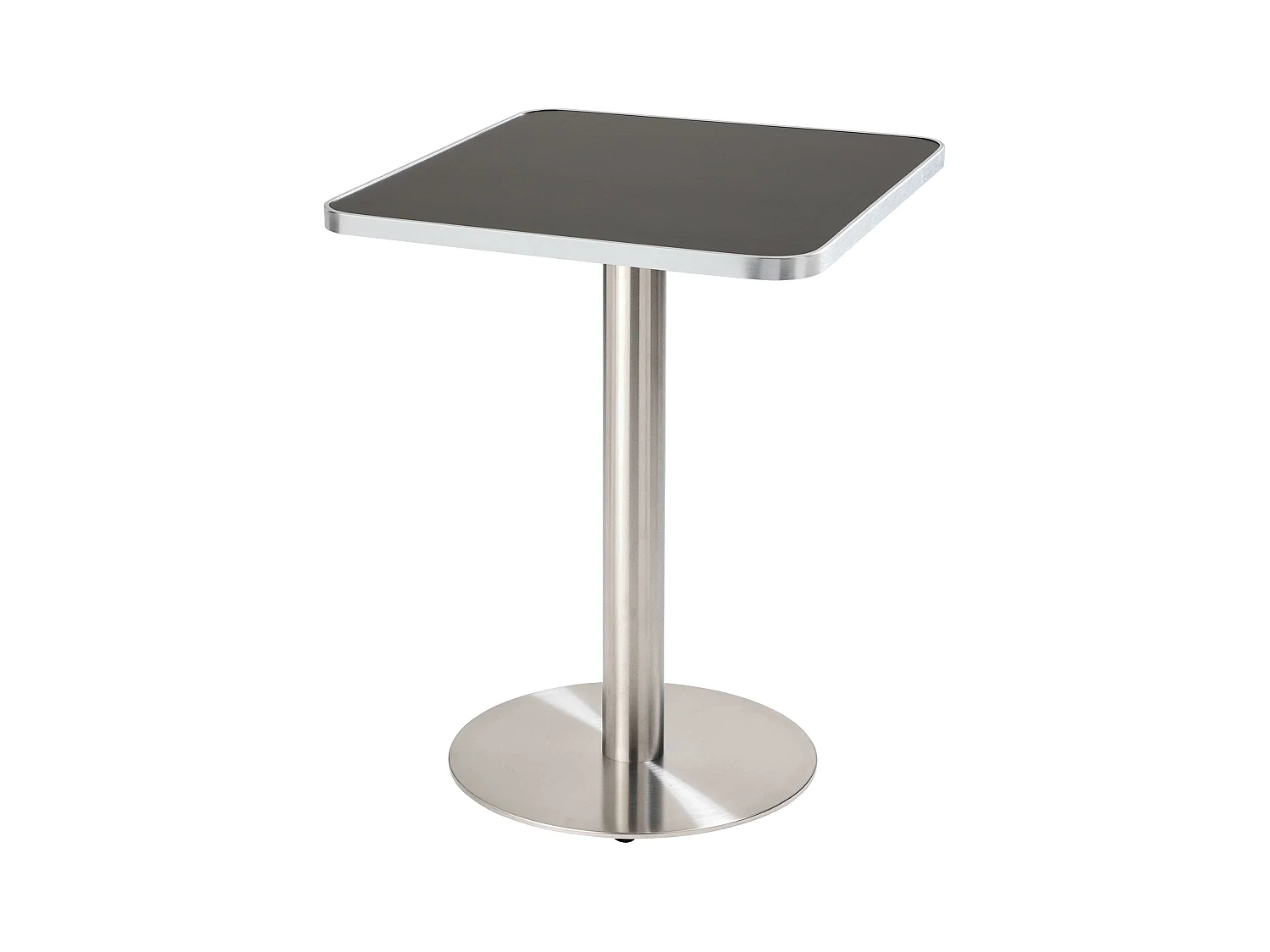 Table à manger 60 x 60 cm pied argent et revêtement noir/argent