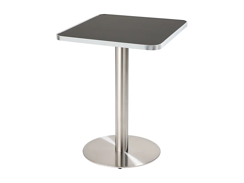Table à manger 60 x 60 cm pied argent et revêtement noir/argent