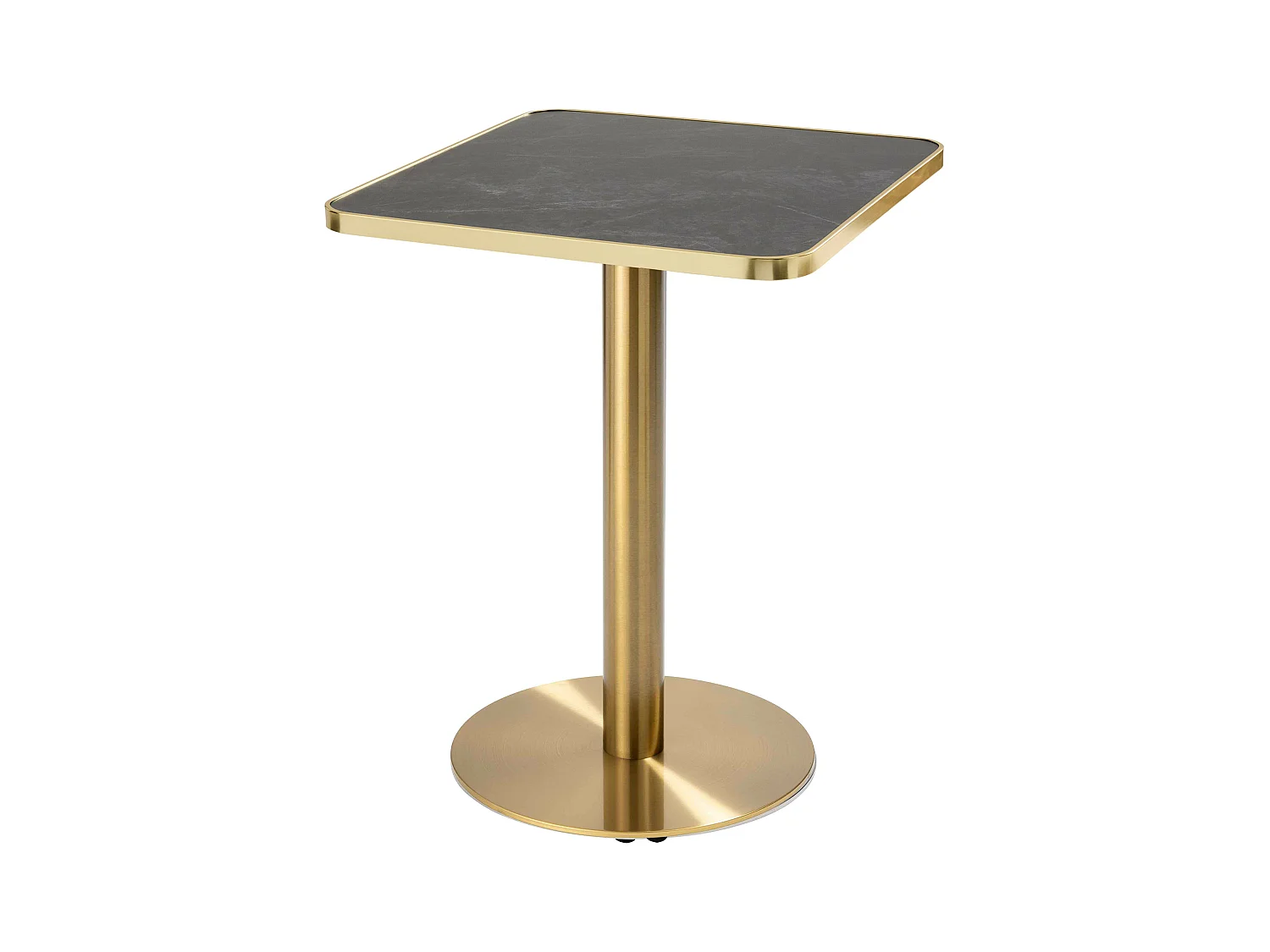Table à manger 60 x 60 cm pied doré et revêtement noir/doré