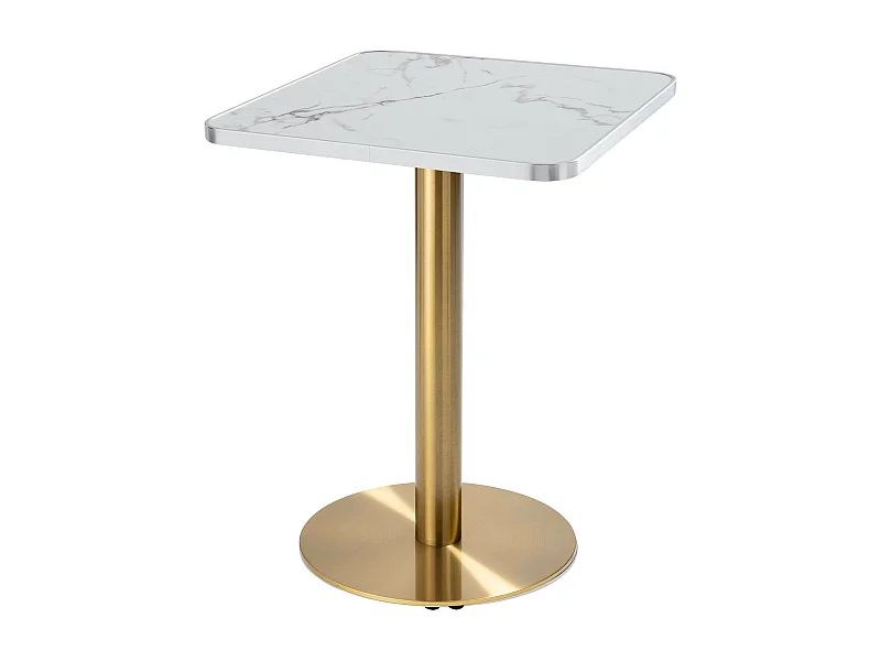 Table à manger 60 x 60 cm pied doré et revêtement marbre blanc/argent