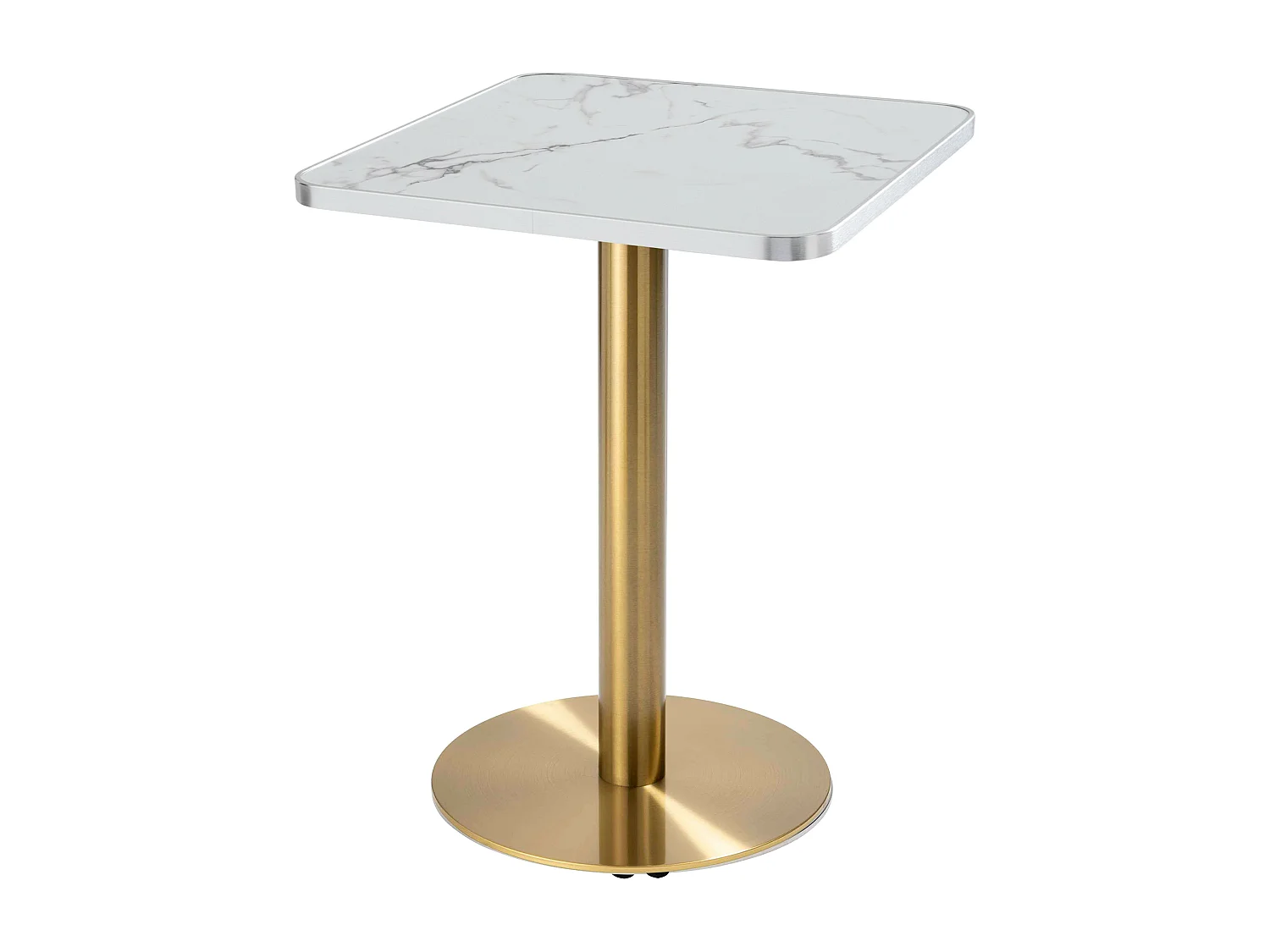 Table à manger 60 x 60 cm pied doré et revêtement marbre blanc/argent