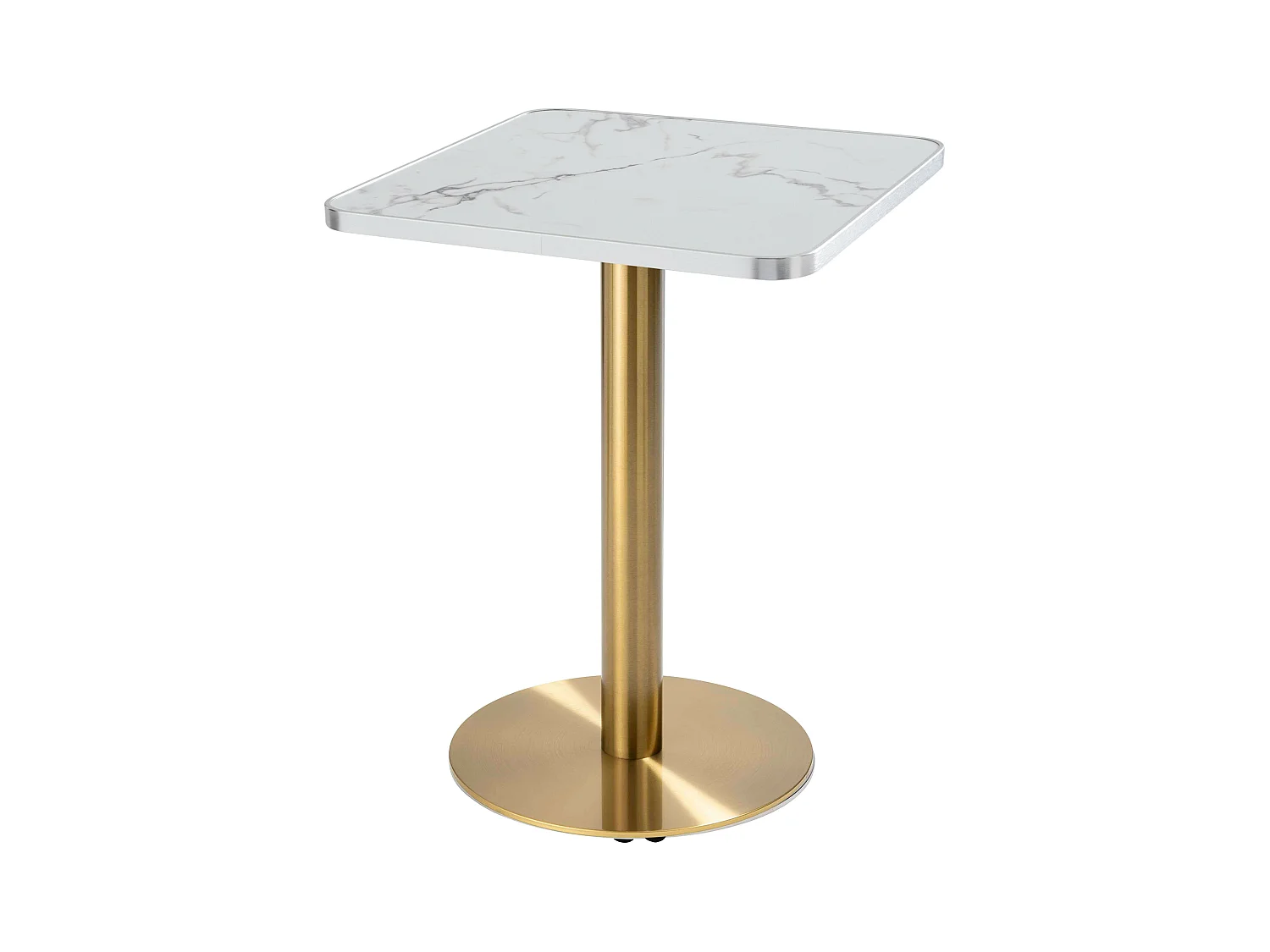 Table à manger 60 x 60 cm pied doré et revêtement marbre blanc/argent