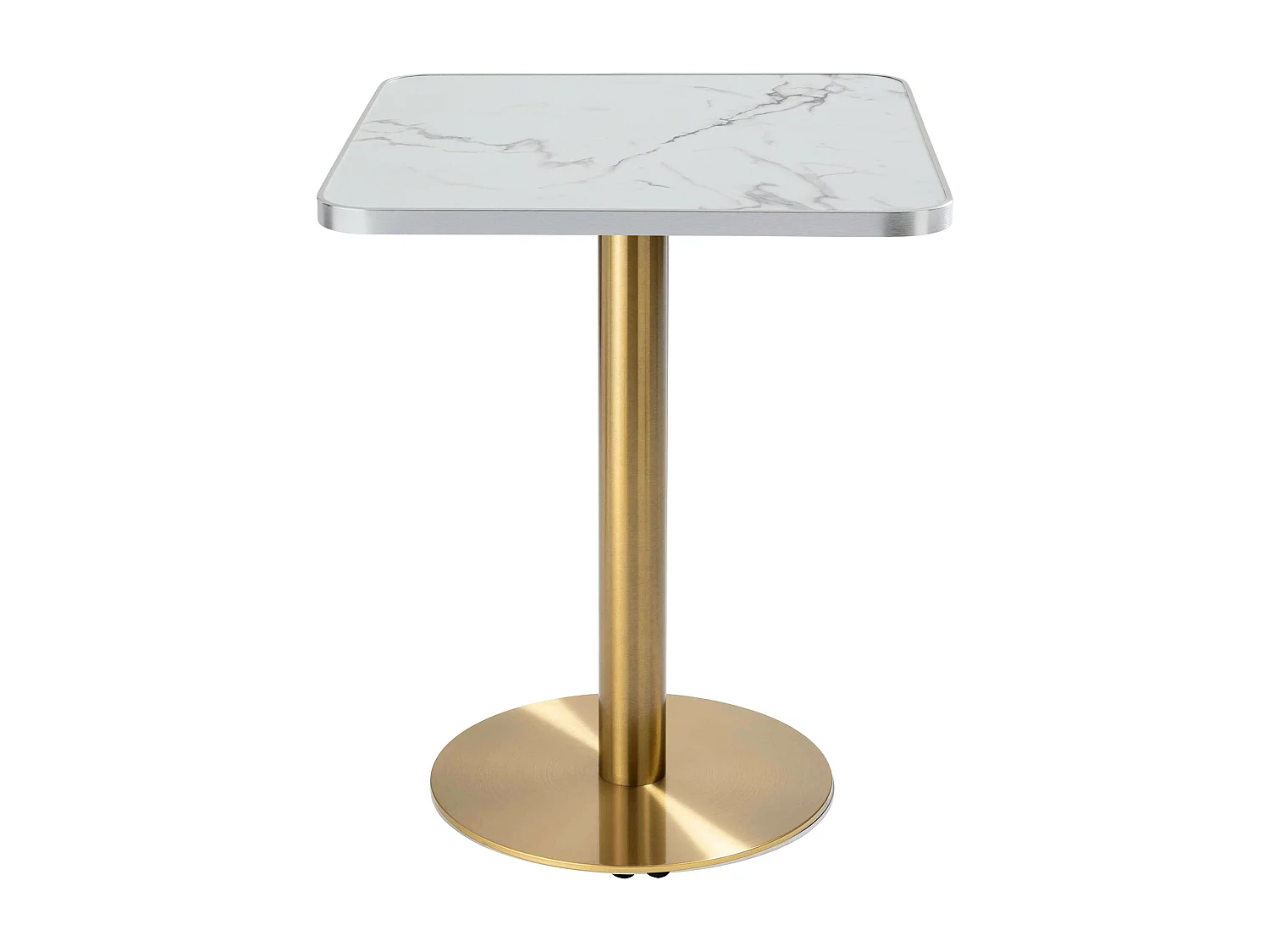 Table à manger 60 x 60 cm pied doré et revêtement marbre blanc/argent