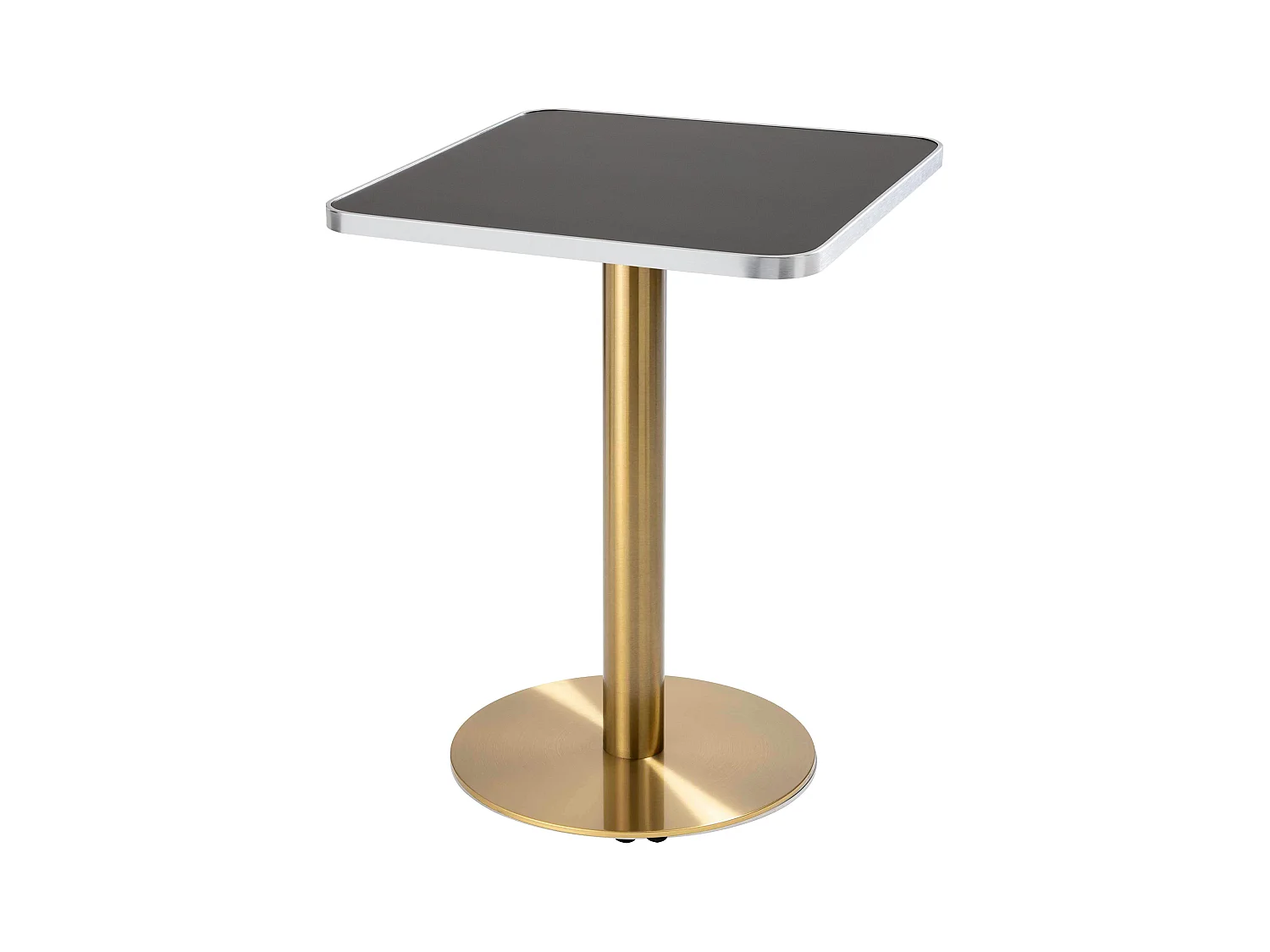 Table à manger 60 x 60 cm pied doré et revêtement noir/argent