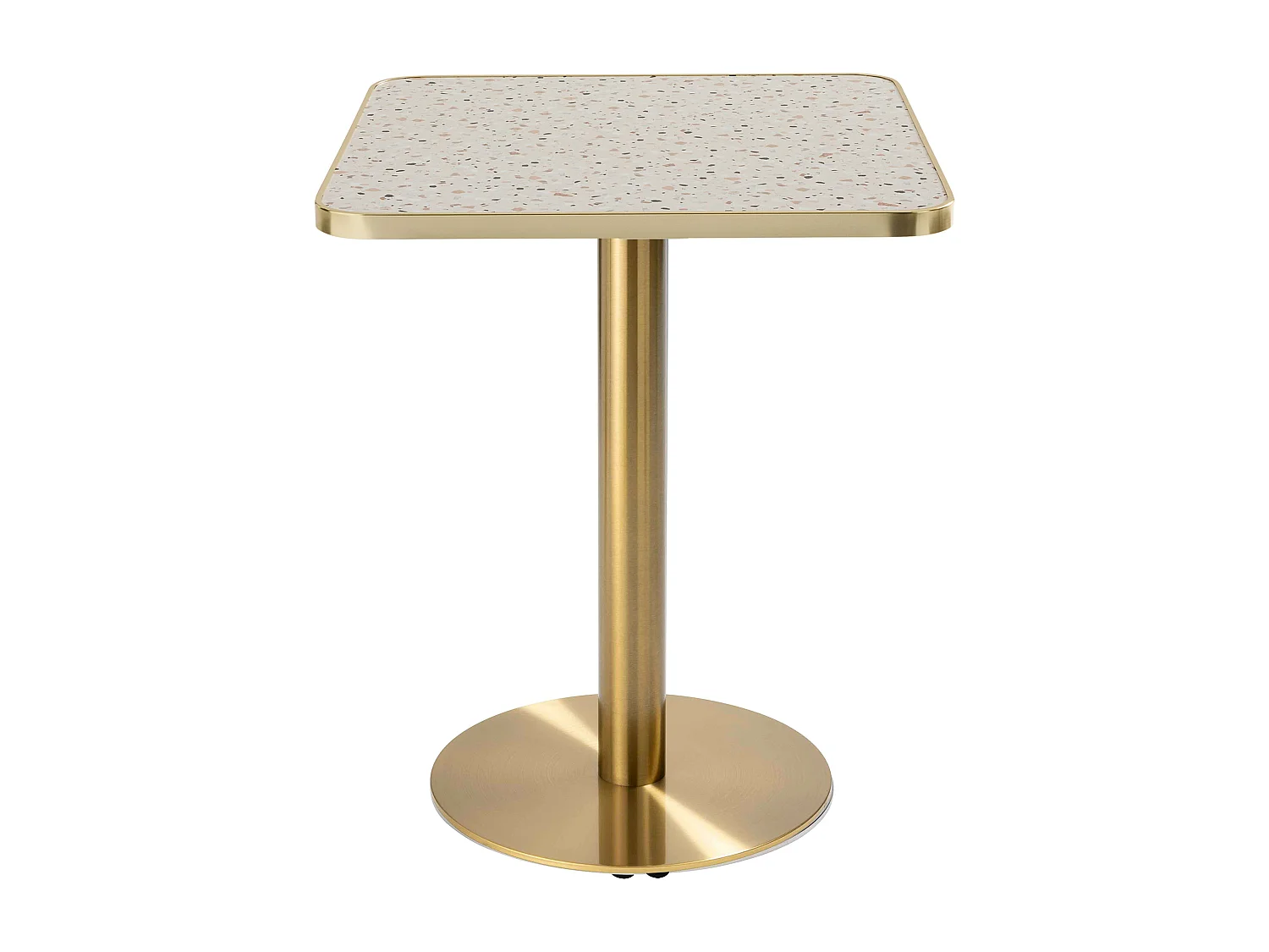 Table à manger 60 x 60 cm pied doré et revêtement terrazzo/doré