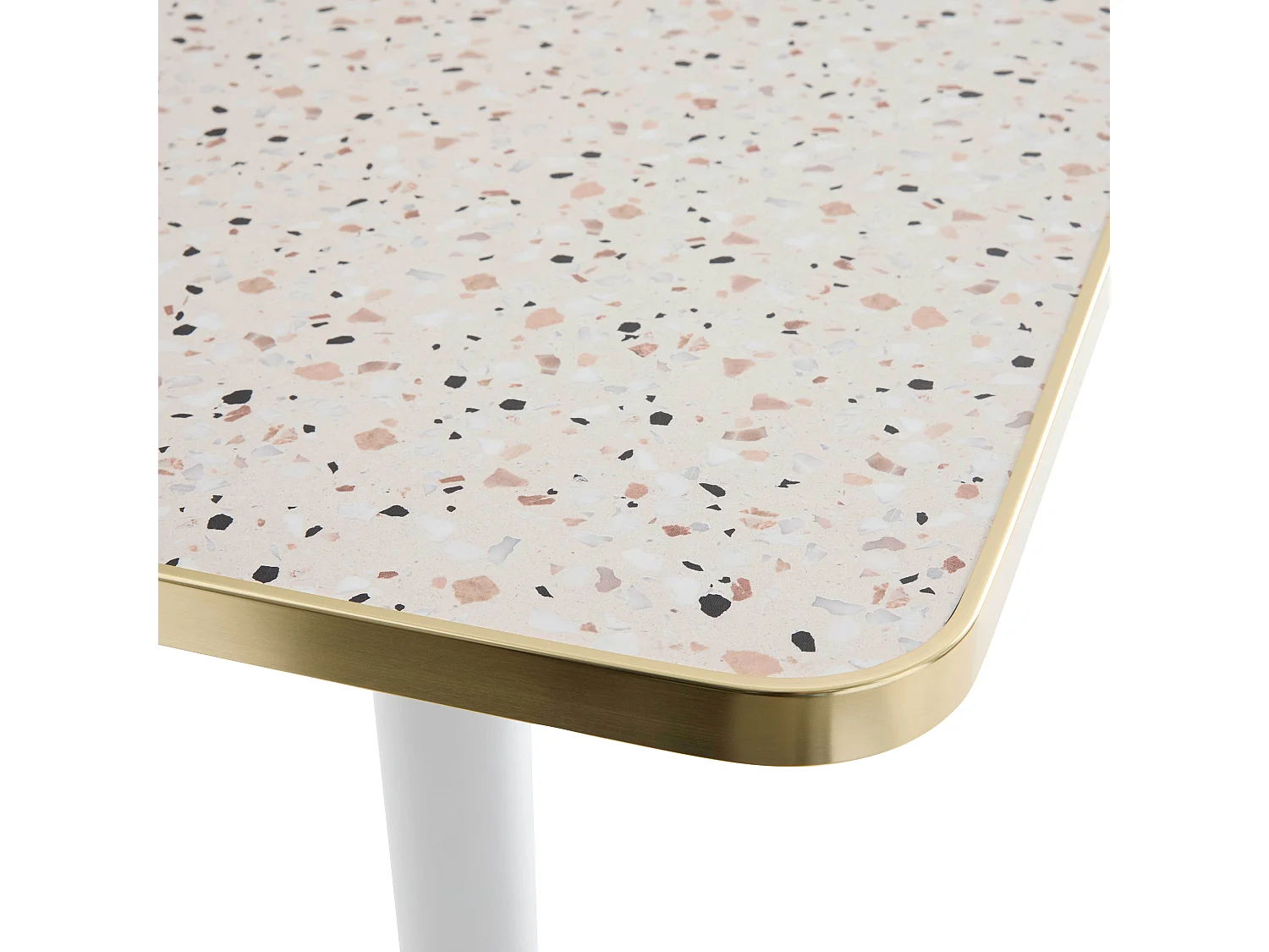 Table à manger 60 x 60 cm pied doré et revêtement terrazzo/doré