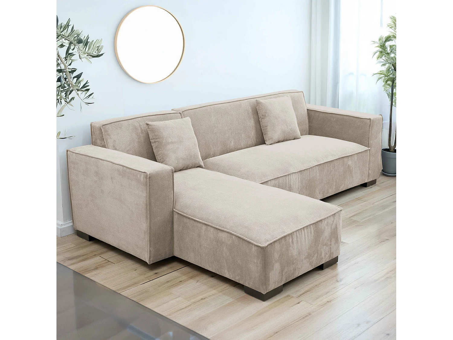 Vaste 3-zits hoekbank met chaise longue links in ecru L 247 cm