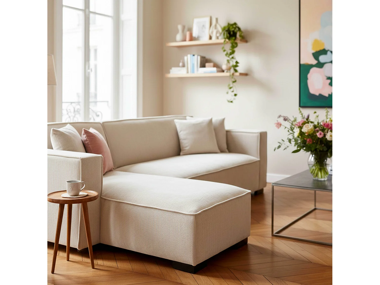 Canapé d'angle gauche 3 places gauche écru  L 247 cm