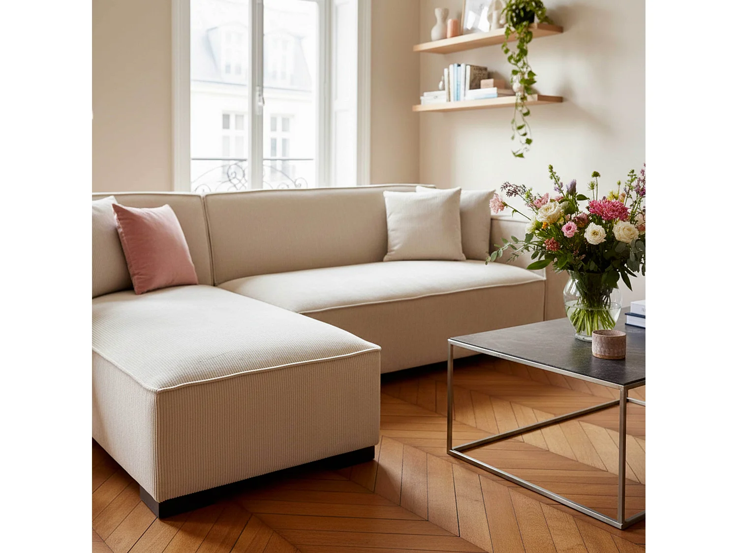 Canapé d'angle gauche 3 places gauche écru  L 247 cm