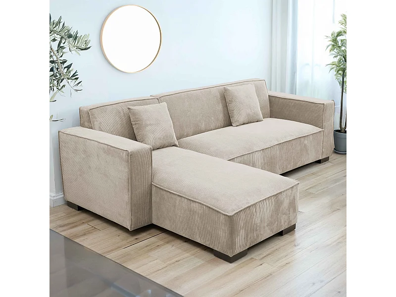 Vaste 3-zits hoekbank met chaise longue links in ecru L 247 cm