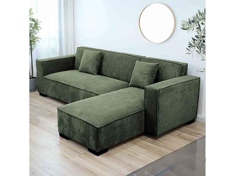 Canapé d'angle droit 3 places droite vert kaki