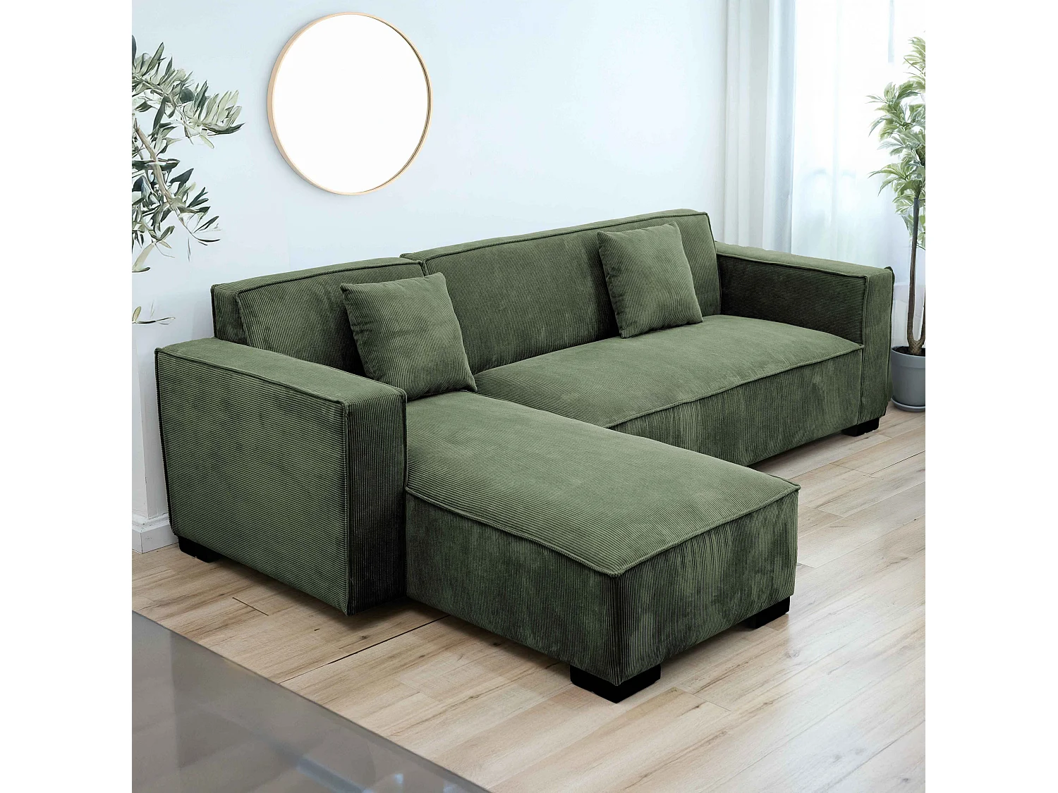 Canapé d'angle gauche 3 places gauche vert kaki L 247 cm