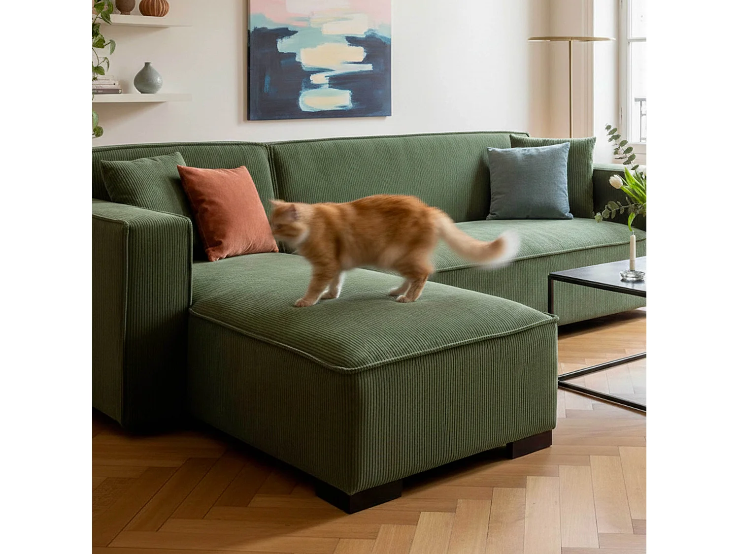 Canapé d'angle gauche 3 places gauche vert kaki L 247 cm