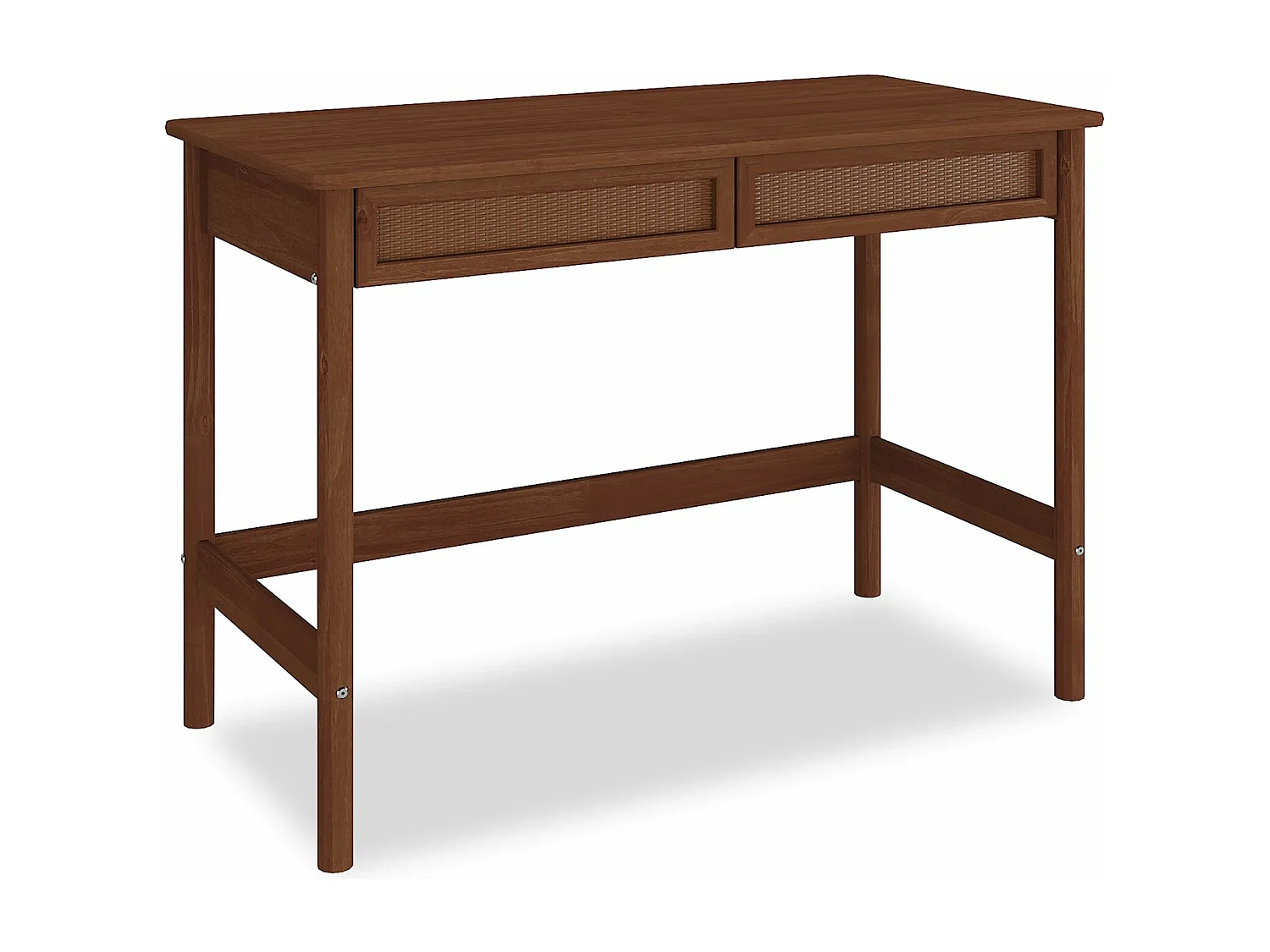 Bureau RODRIGO droit H 76 cm en bois massif coloris châtaignier avec rangement 2 tiroirs, idéal pour le télétravail