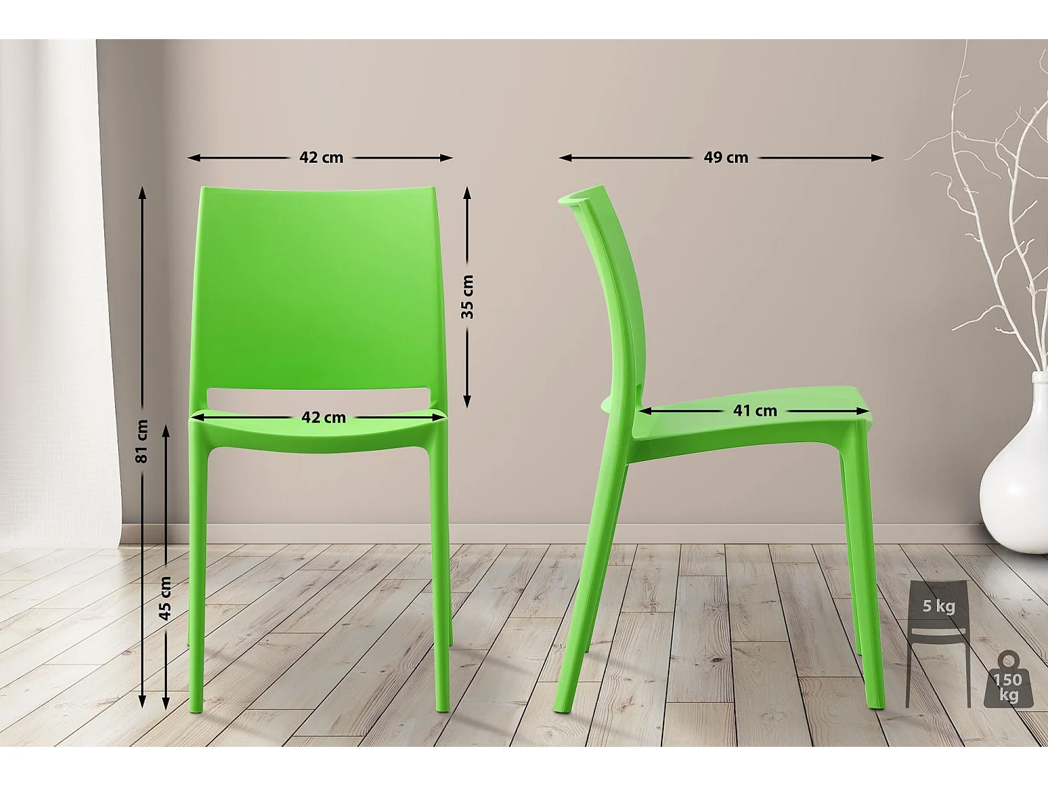 Lot de 2  Chaises de jardin - Plastique - Vert - Meton