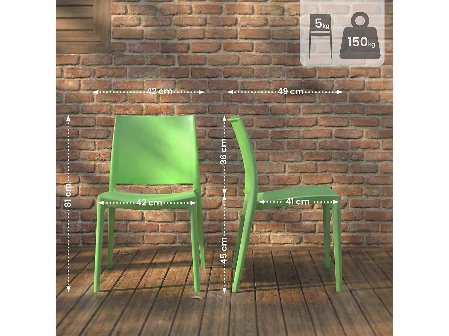 Lot de 2  Chaises de jardin - Plastique - Vert - Meton