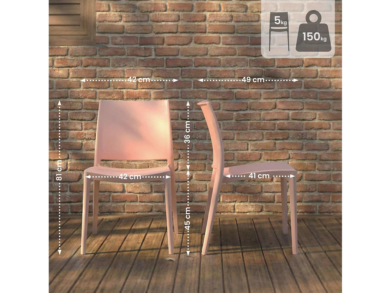 Lot de 2  Chaises de jardin - Plastique - Pêche - Meton