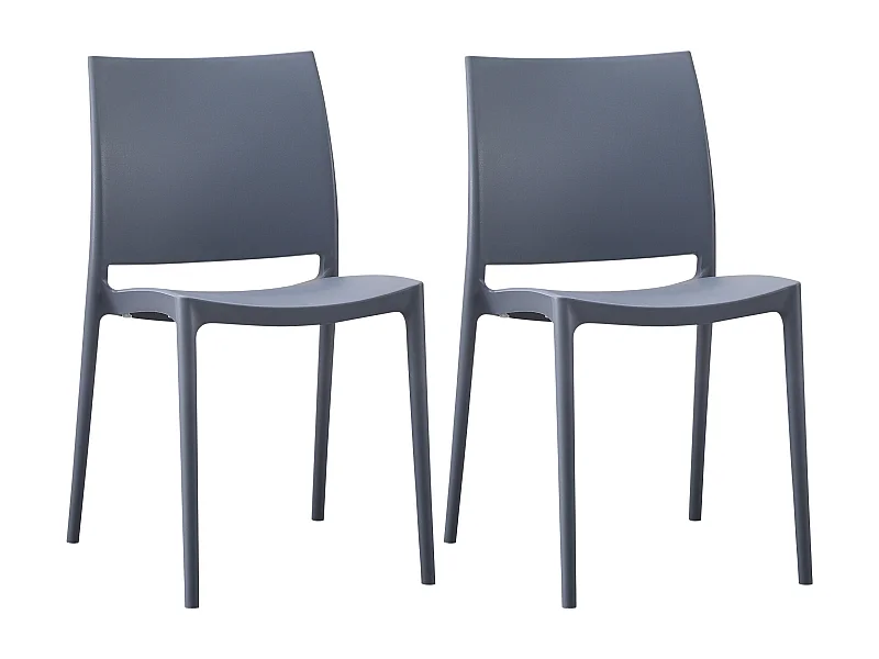 Lot de 2  Chaises de jardin - Plastique - Gris - Meton