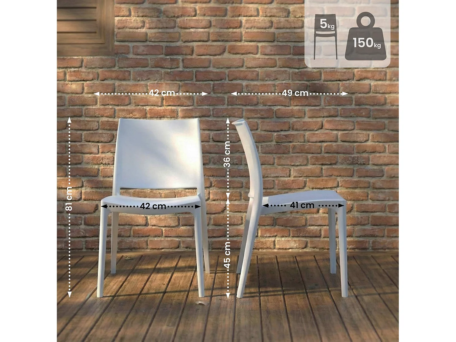 Lot de 2  Chaises de jardin - Plastique - Blanc - Meton
