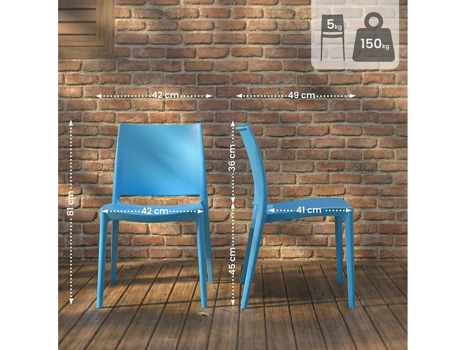 Lot de 2  Chaises de jardin - Plastique - Bleu - Meton