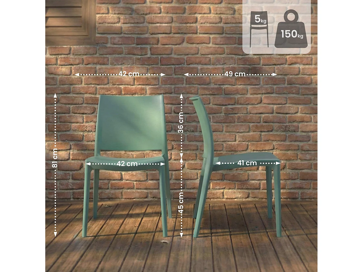 Lot de 2  Chaises de jardin - Plastique - Olive - Meton