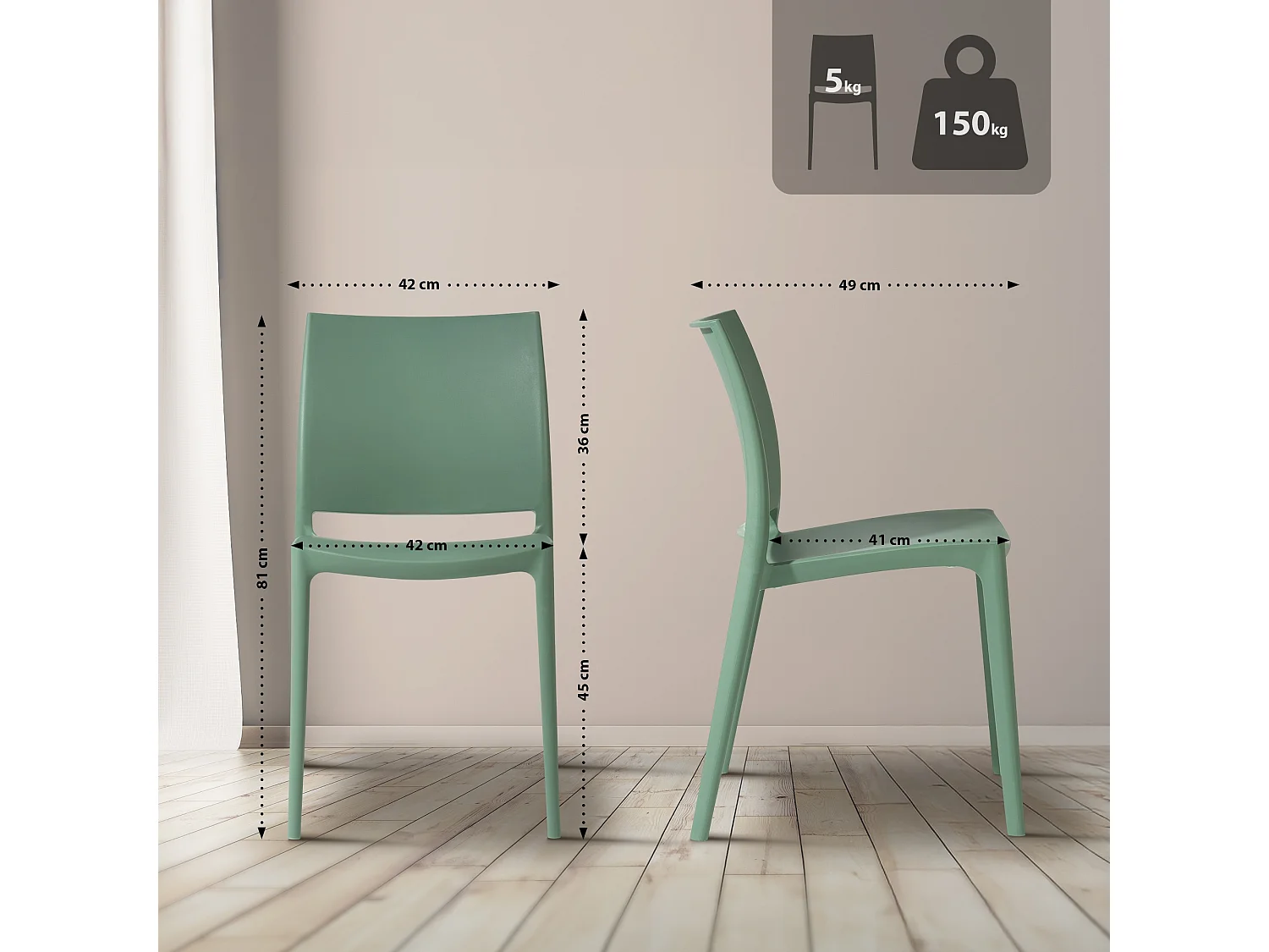 Lot de 2  Chaises de jardin - Plastique - Olive - Meton