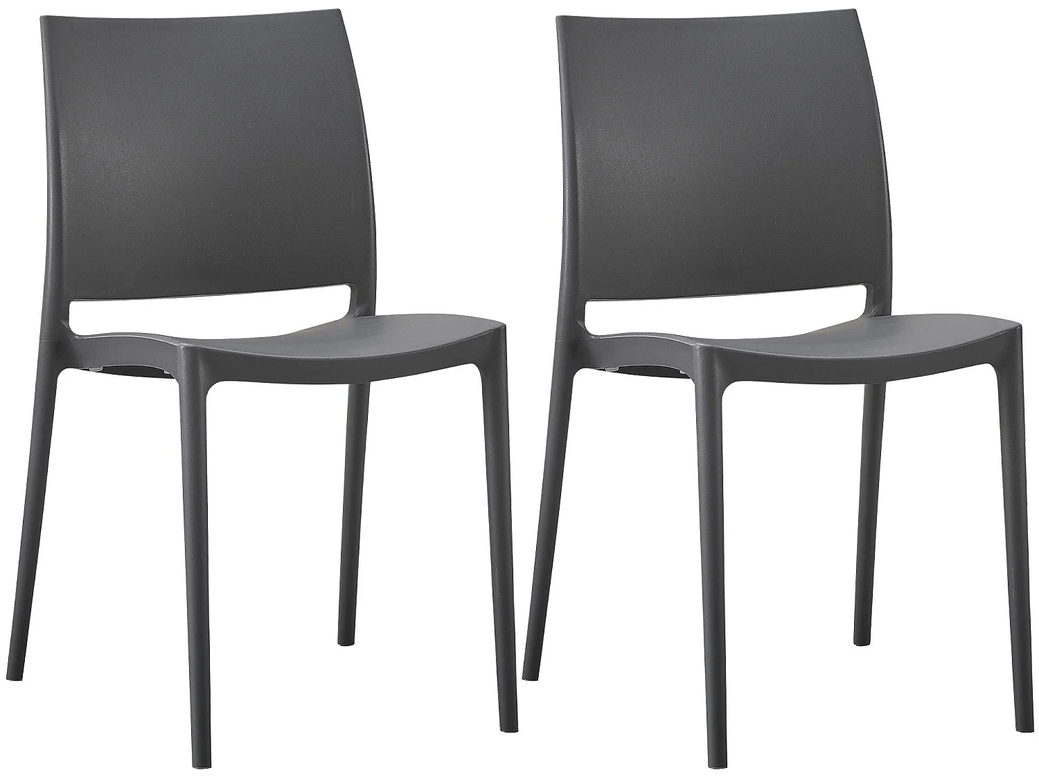 Lot de 2  Chaises de jardin - Plastique - Gris foncé - Meton