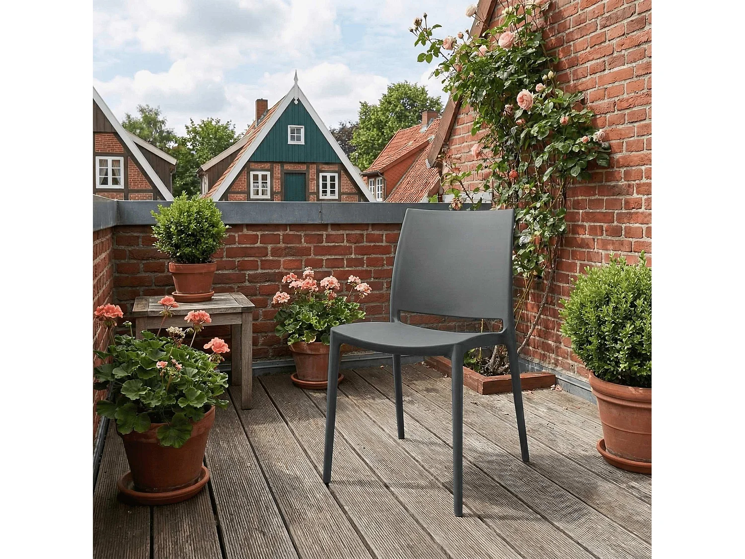 Lot de 2  Chaises de jardin - Plastique - Gris foncé - Meton