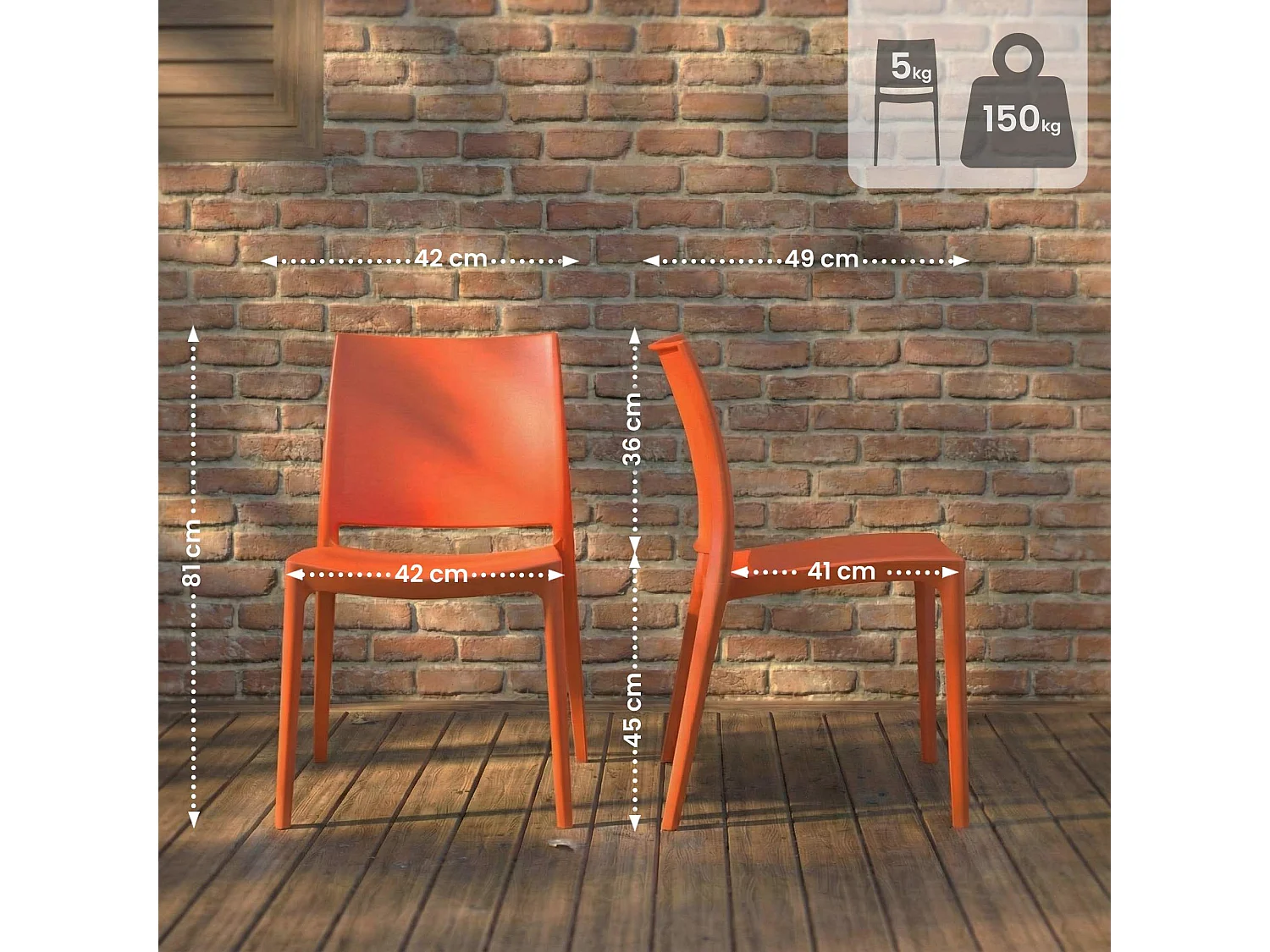 Lot de 2  Chaises de jardin - Plastique - Orange - Meton