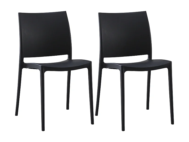 Lot de 2  Chaises de jardin - Plastique - Noir - Meton