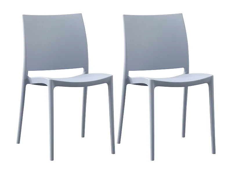 Lot de 2  Chaises de jardin - Plastique - Gris clair - Meton