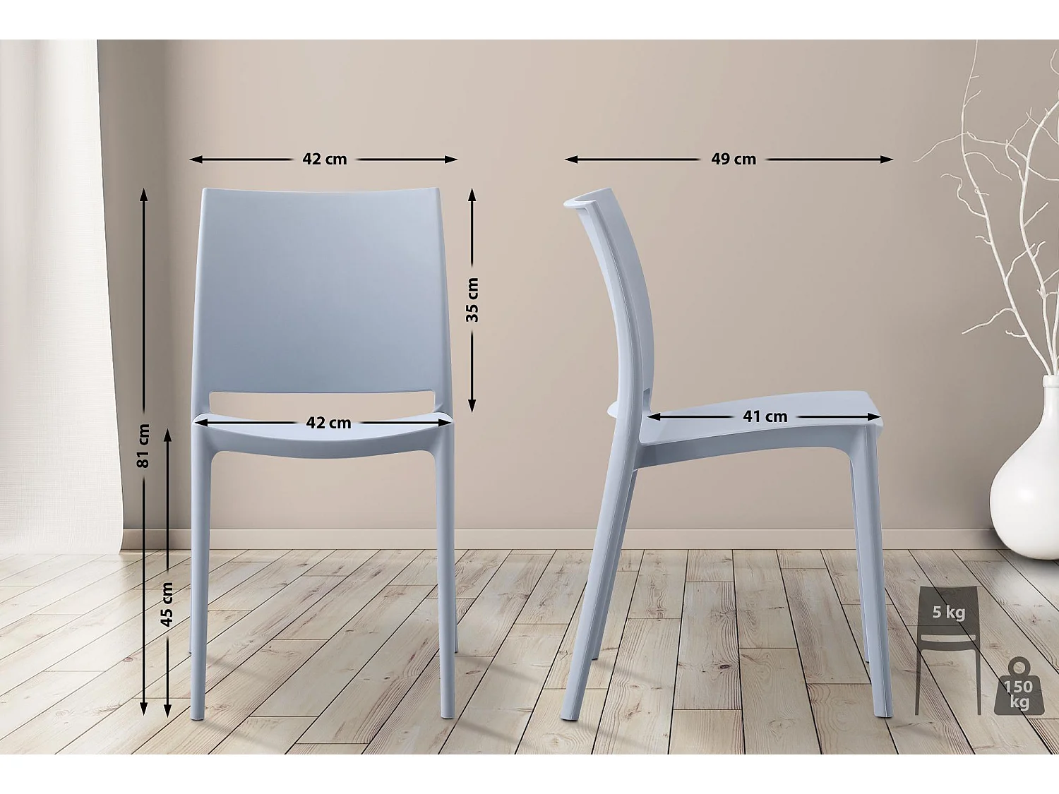 Lot de 2  Chaises de jardin - Plastique - Gris clair - Meton