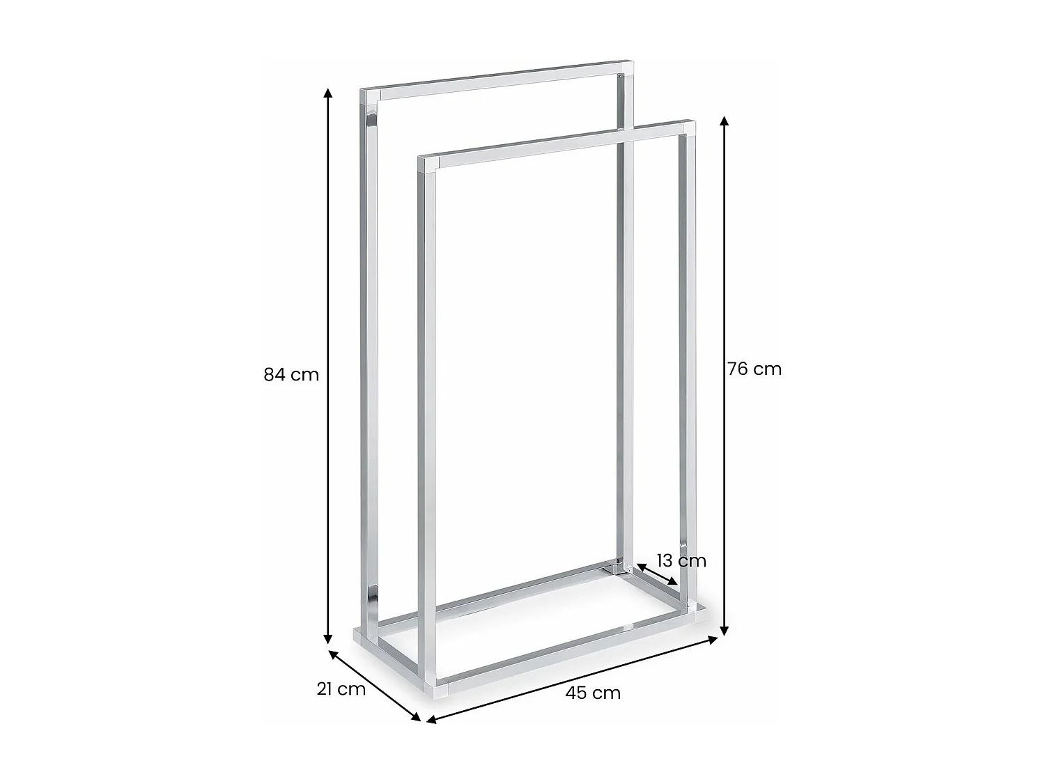 Porte Serviette Salle de Bain MAILO H 84 cm en Métal Chromé, Design Simple et Moderne, Sur Pieds avec Socle Stable