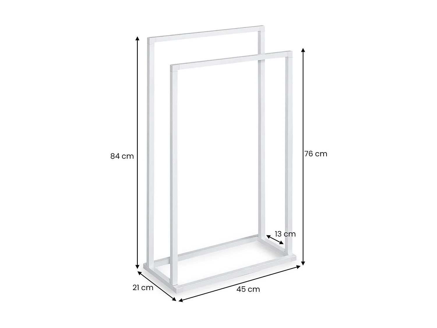Porte Serviette Salle de Bain MAILO H 84 cm en Métal Blanc, Design Simple et Moderne, Sur Pieds avec Socle Stable