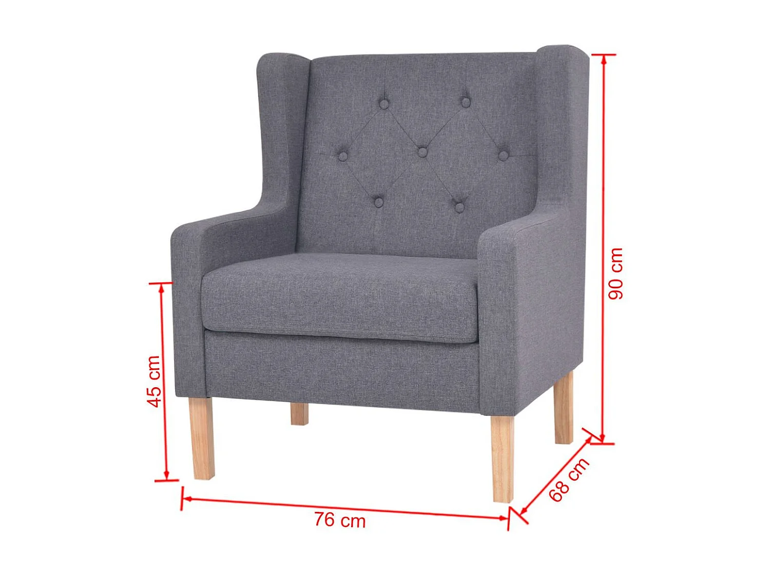 Fauteuil chaise siège lounge tissu grise 76 x 68 x 90 cm 1102324