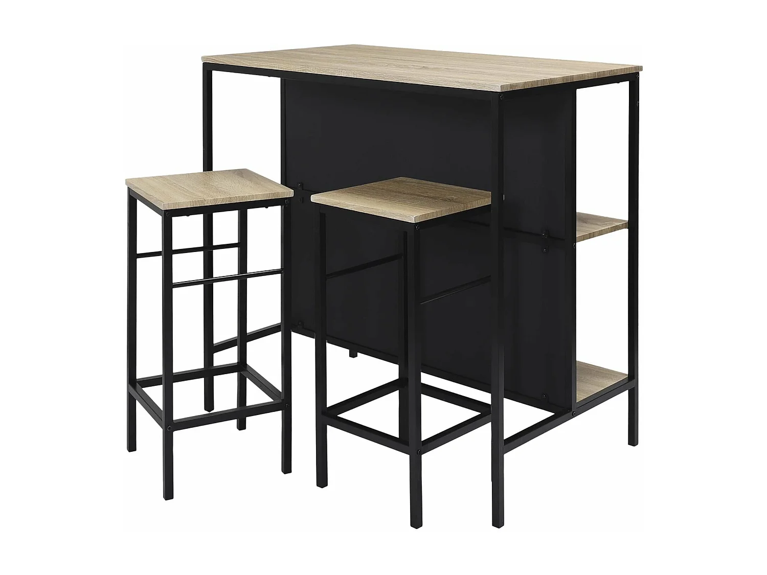 Table Ilot 2 Tabourets Loka Marron, Noir