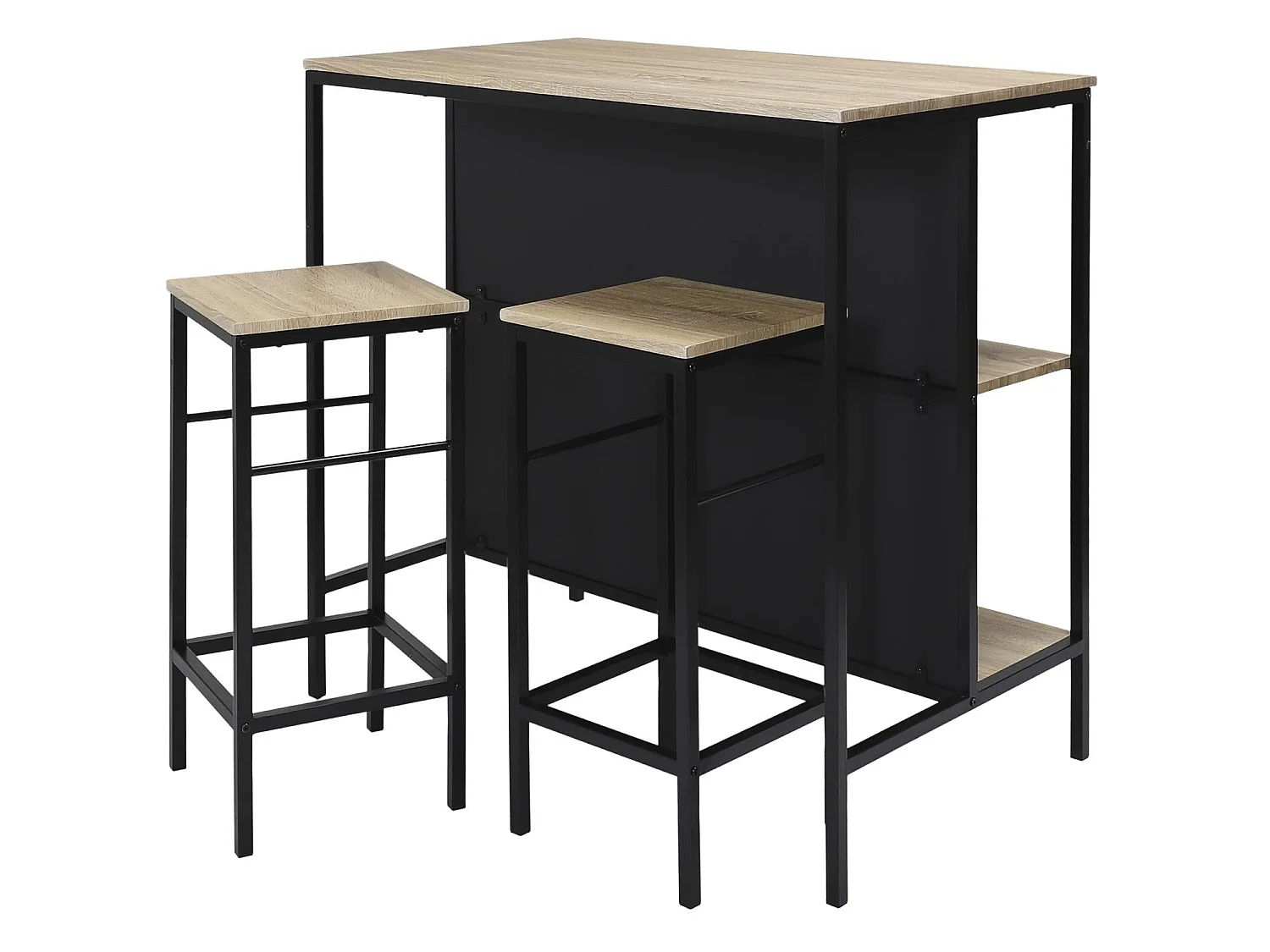 Table Ilot 2 Tabourets Loka Marron, Noir