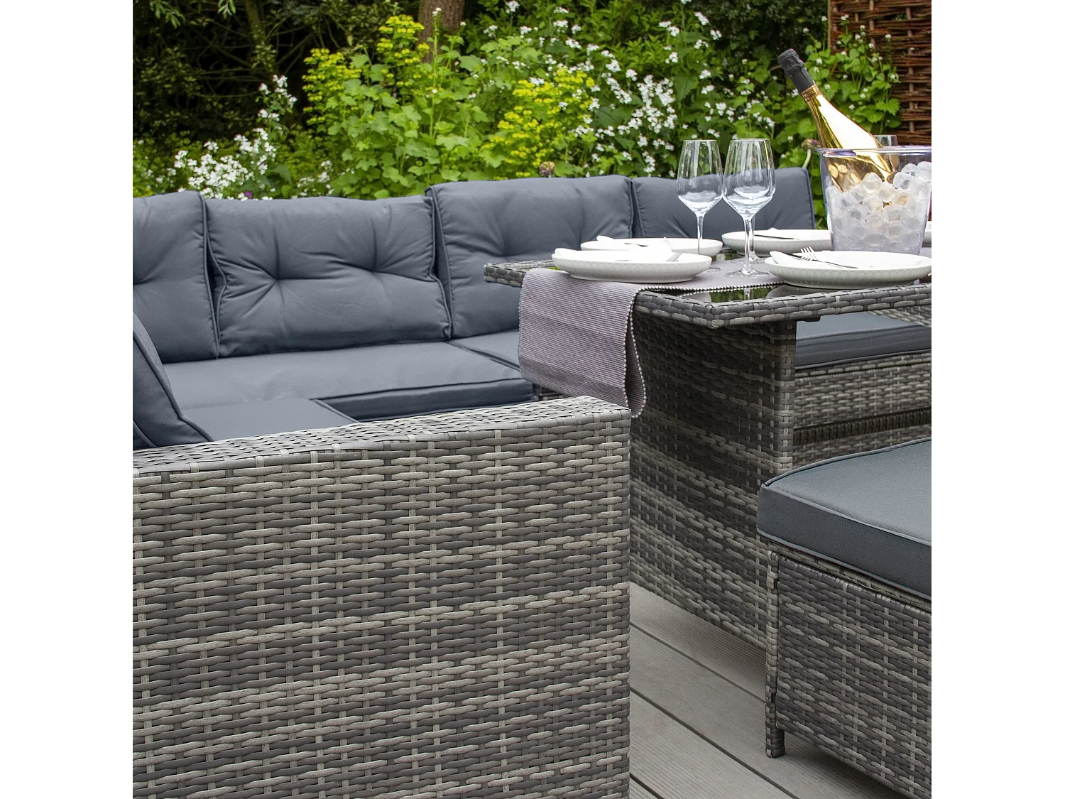 Salon de Jardin Gris en Rotin pour 9 Personnes Ensemble Table & Sièges